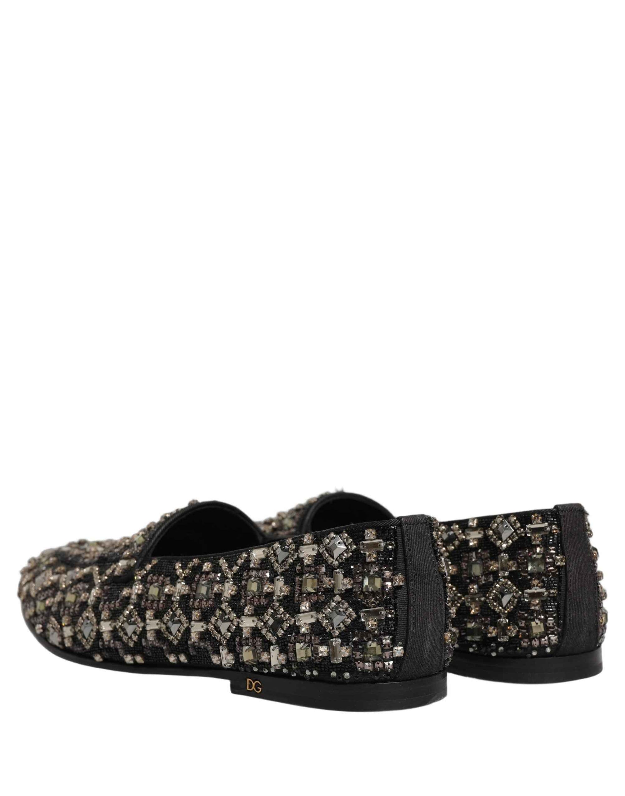 Dolce & Gabbana Silver Leather Logo Slip On Loafers Shoes