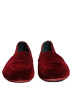 Dolce & Gabbana Maroon Velvet Slip On Men Flats Loafers Shoes