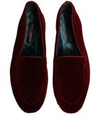 Dolce & Gabbana Maroon Velvet Slip On Men Flats Loafers Shoes