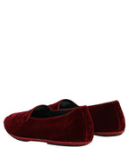 Dolce & Gabbana Maroon Velvet Slip On Men Flats Loafers Shoes