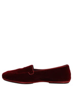 Dolce & Gabbana Maroon Velvet Slip On Men Flats Loafers Shoes