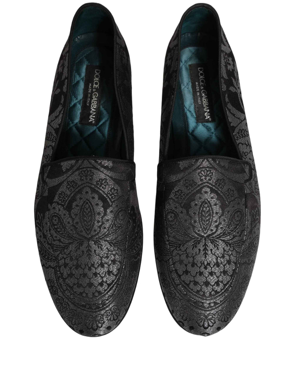 Dolce & Gabbana Silver Jacquard Leather Slip On Loafers Shoes