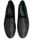 Dolce & Gabbana Silver Jacquard Leather Slip On Loafers Shoes
