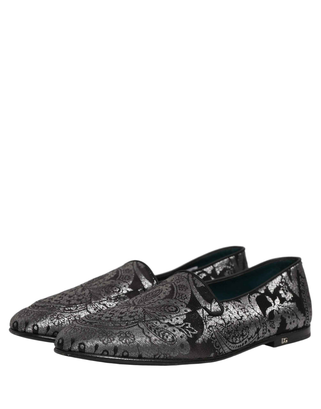 Dolce & Gabbana Silver Jacquard Leather Slip On Loafers Shoes