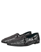 Dolce & Gabbana Silver Jacquard Leather Slip On Loafers Shoes
