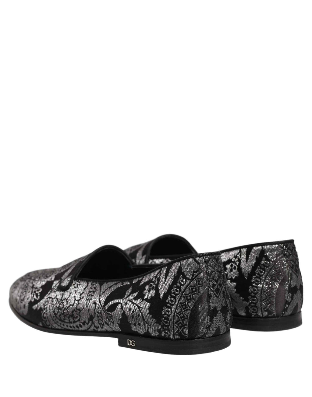Dolce & Gabbana Silver Jacquard Leather Slip On Loafers Shoes