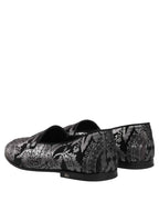 Dolce & Gabbana Silver Jacquard Leather Slip On Loafers Shoes