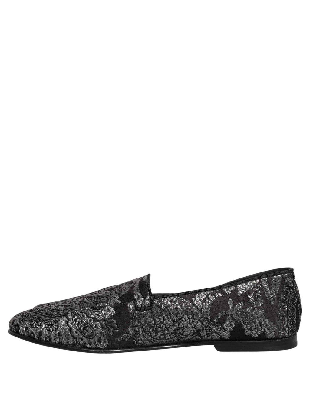 Dolce & Gabbana Silver Jacquard Leather Slip On Loafers Shoes
