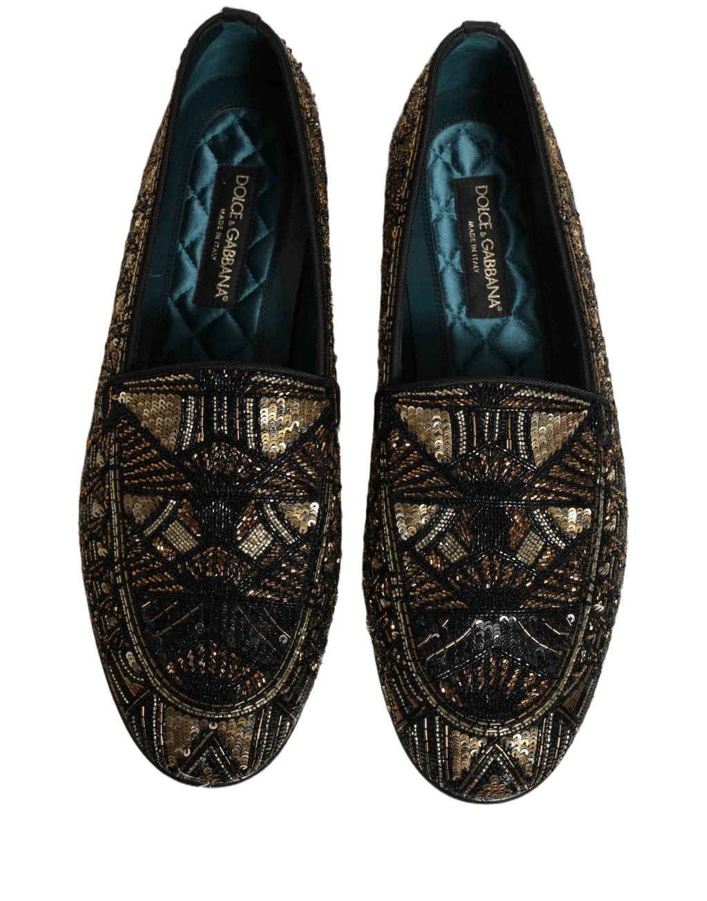 Dolce & Gabbana Black Gold Embellished Slip On Loafers Shoes