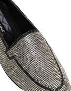 Dolce & Gabbana Silver Crystal Embellished Men Loafers Shoes