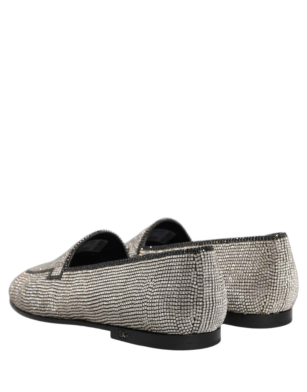 Dolce & Gabbana Silver Crystal Embellished Men Loafers Shoes