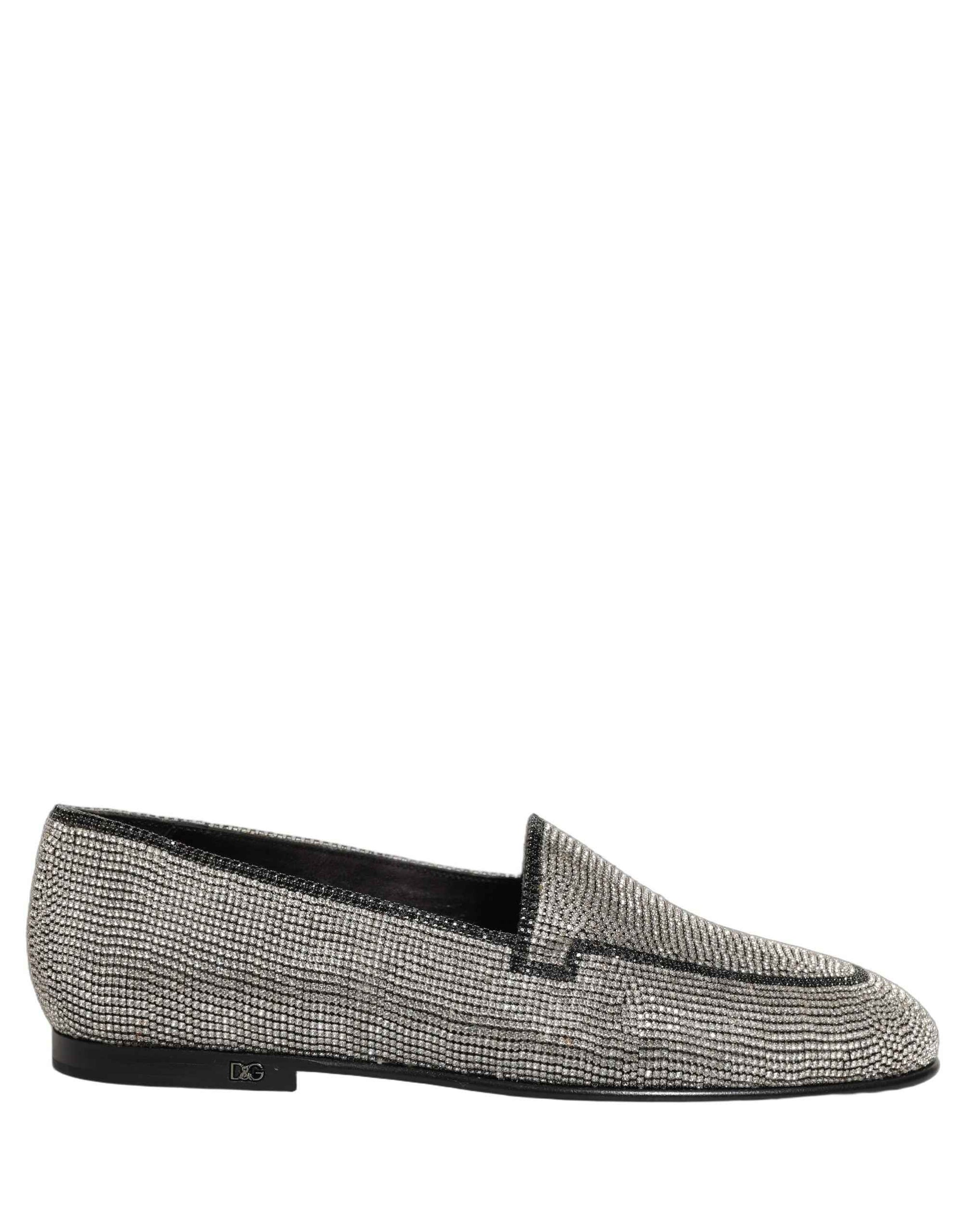 Dolce & Gabbana Silver Crystal Embellished Men Loafers Shoes