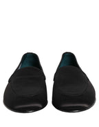 Dolce & Gabbana Black Satin Logo Slip On Flats Loafers Shoes