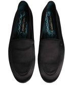 Dolce & Gabbana Black Satin Logo Slip On Flats Loafers Shoes