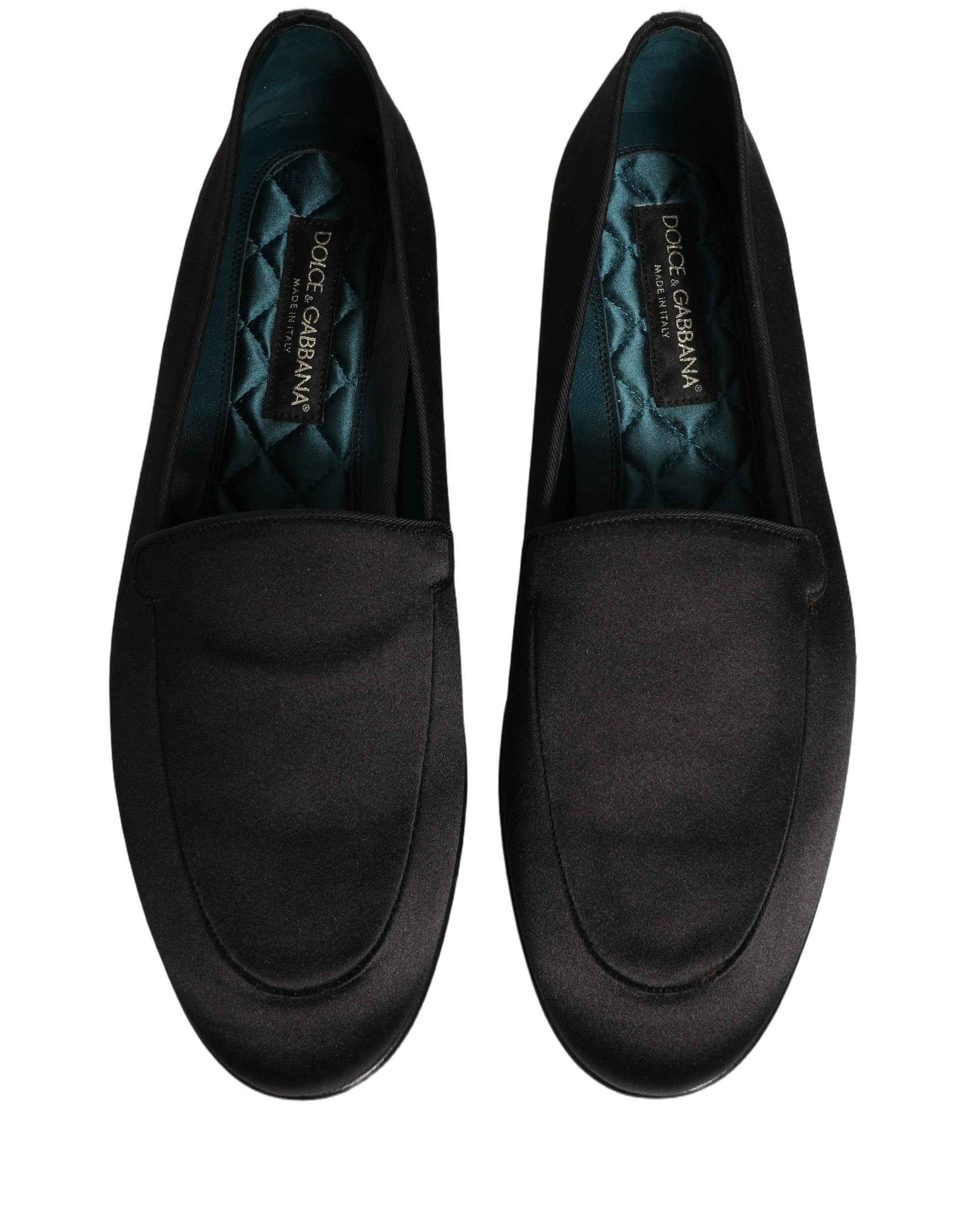 Dolce & Gabbana Black Satin Logo Slip On Flats Loafers Shoes