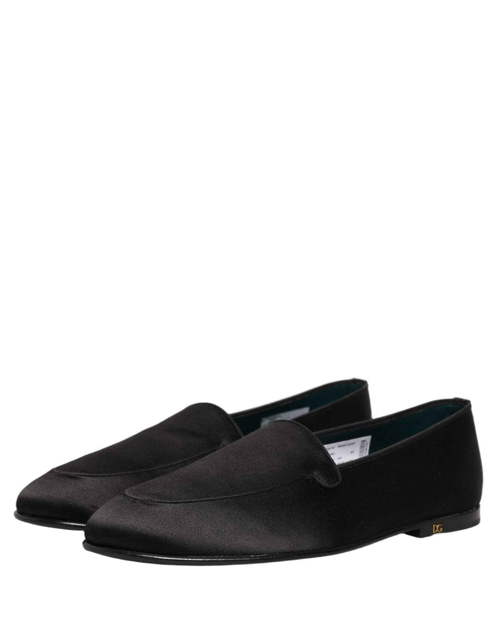 Dolce & Gabbana Black Satin Logo Slip On Flats Loafers Shoes