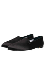 Dolce & Gabbana Black Satin Logo Slip On Flats Loafers Shoes