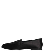 Dolce & Gabbana Black Satin Logo Slip On Flats Loafers Shoes