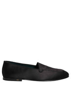 Dolce & Gabbana Black Satin Logo Slip On Flats Loafers Shoes