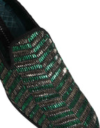 Dolce & Gabbana Silver Green Embellished Dress Loafers Shoes