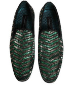 Dolce & Gabbana Silver Green Embellished Dress Loafers Shoes