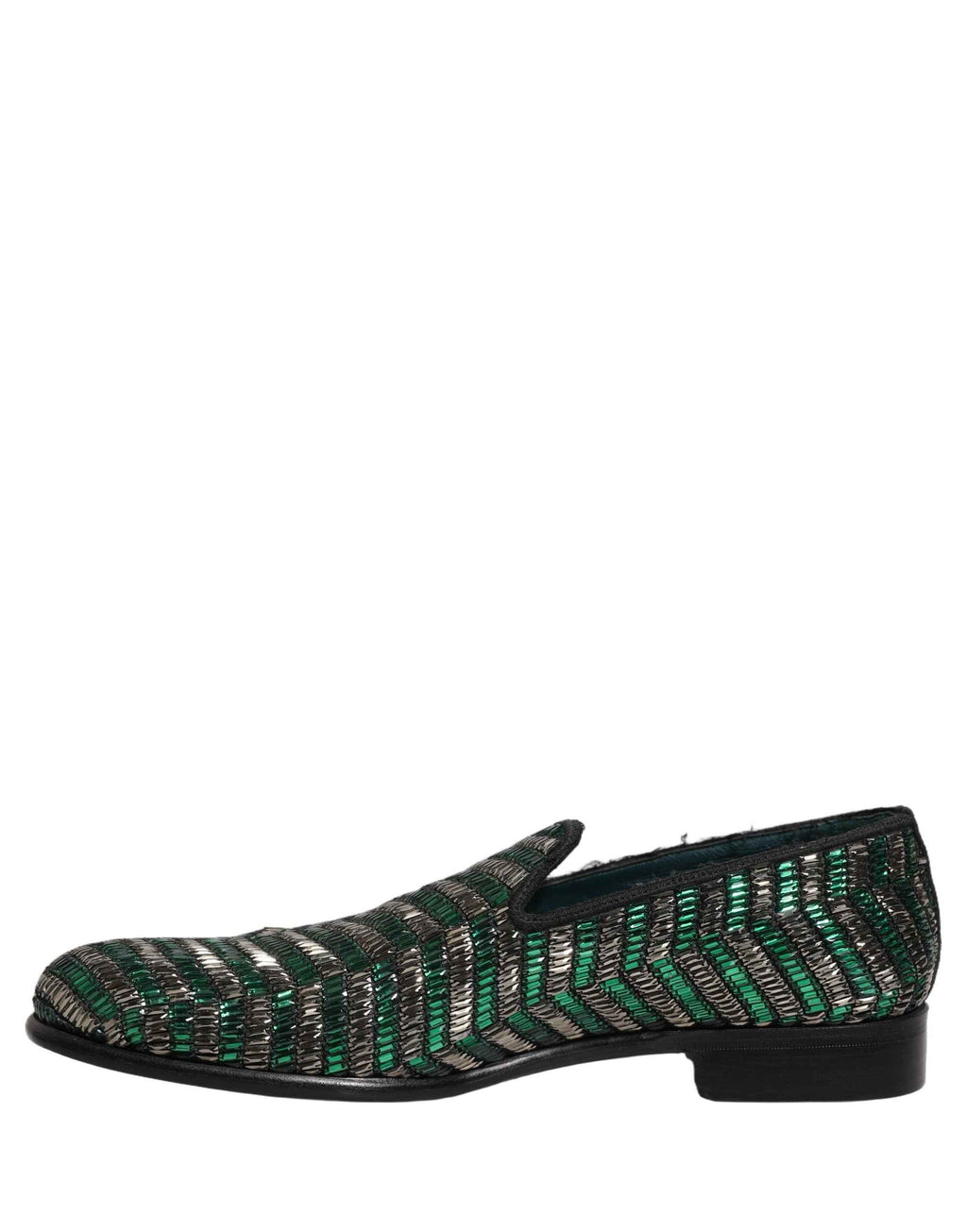 Dolce & Gabbana Silver Green Embellished Dress Loafers Shoes