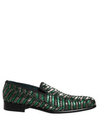 Dolce & Gabbana Silver Green Embellished Dress Loafers Shoes