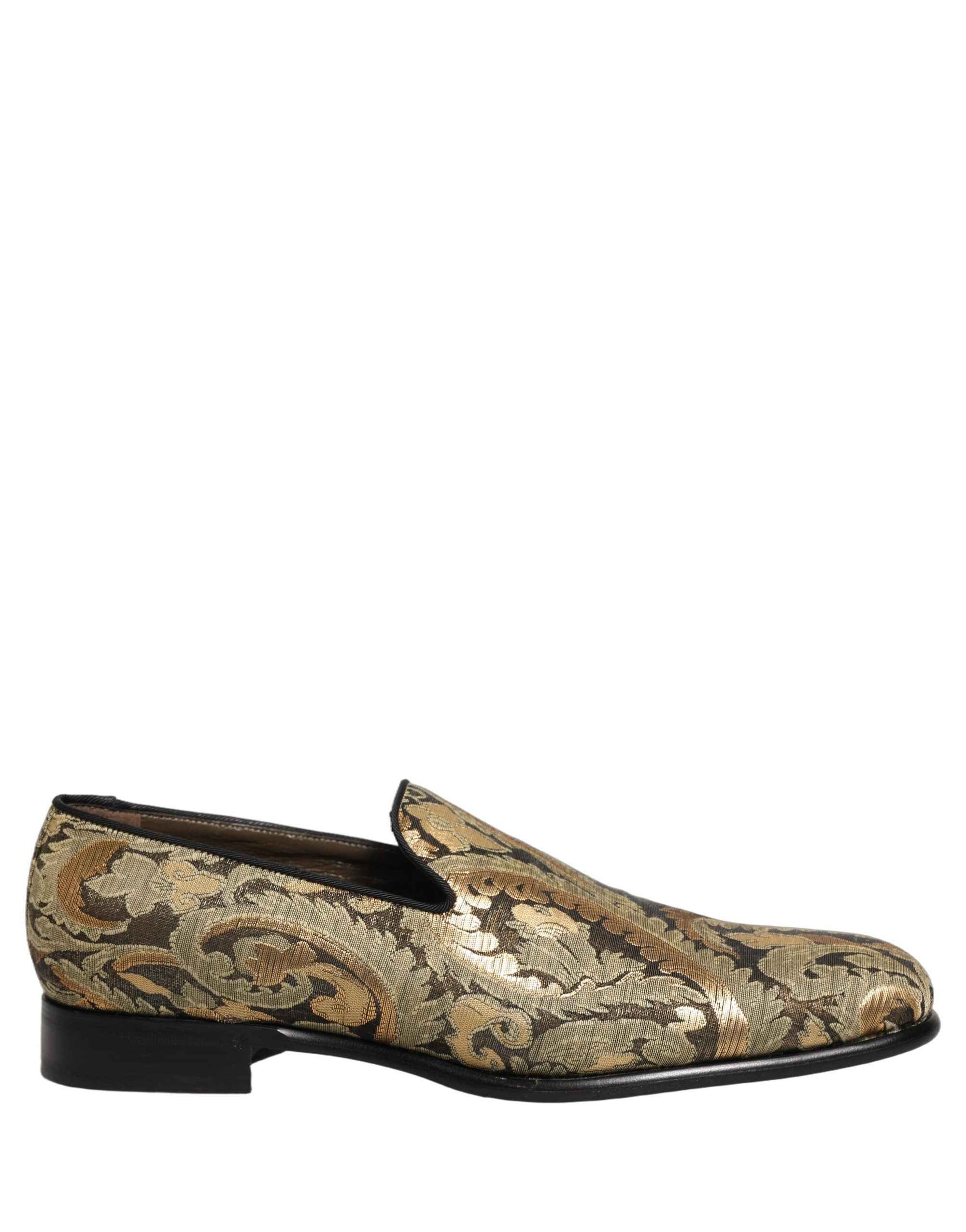 Dolce & Gabbana Gold Brocade Slip On Men Dress Loafers Shoes