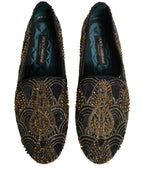 Dolce & Gabbana Black Gold Embellished Dress Loafers Shoes