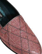 Dolce & Gabbana Pink Check Glitter Lurex Logo Loafers Shoes
