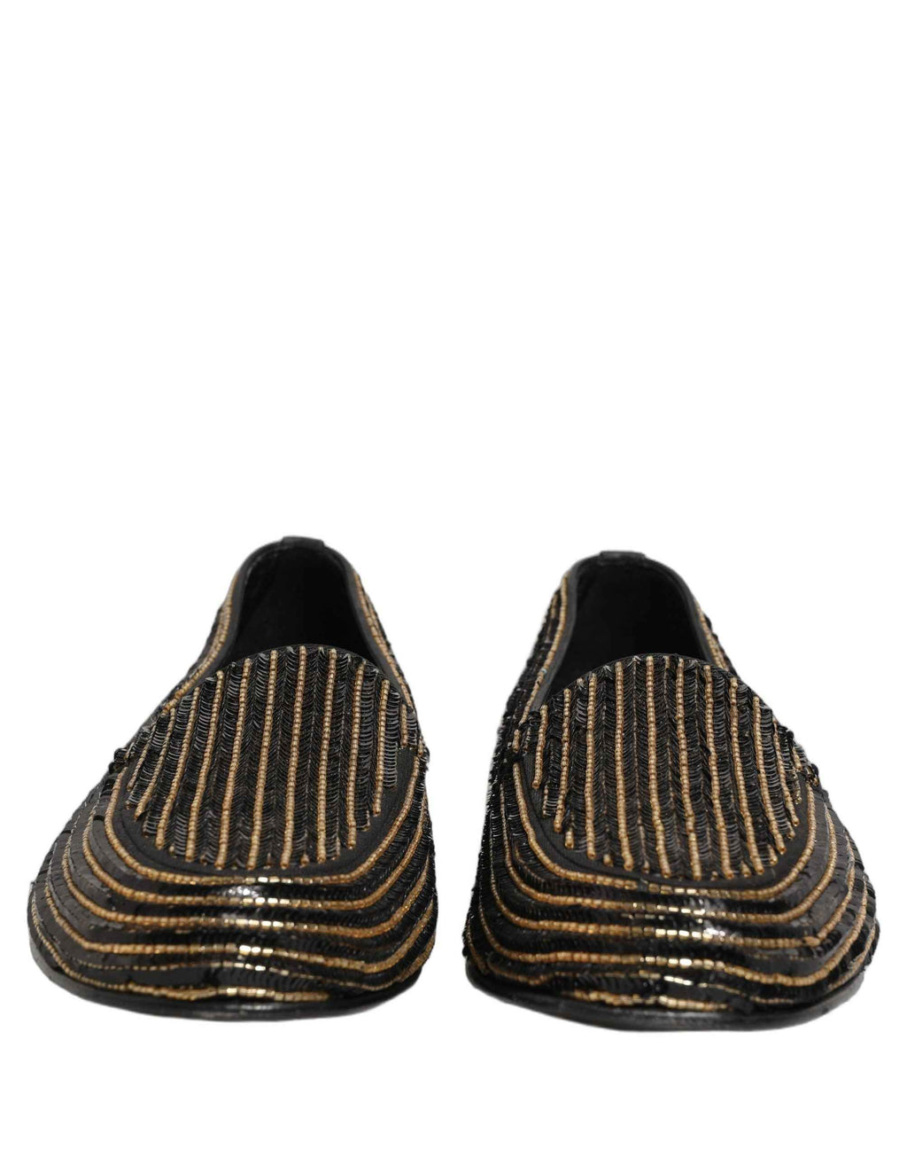 Dolce & Gabbana Black Gold Sequined Men Dress Loafers Shoes