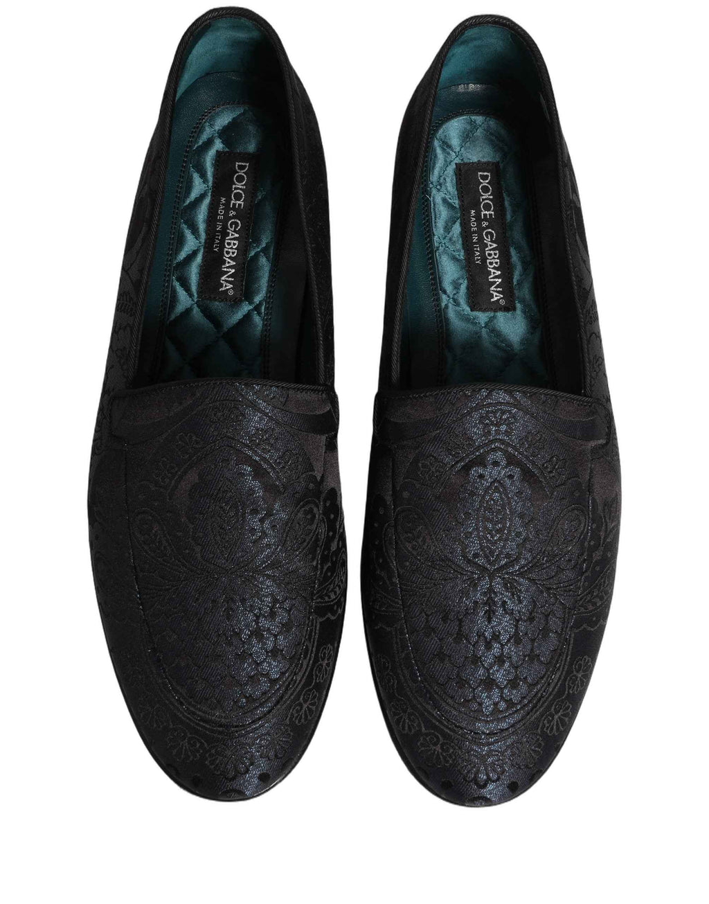 Dolce & Gabbana Blue Jacquard Leather Slip On Loafers Shoes