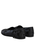 Dolce & Gabbana Blue Jacquard Leather Slip On Loafers Shoes