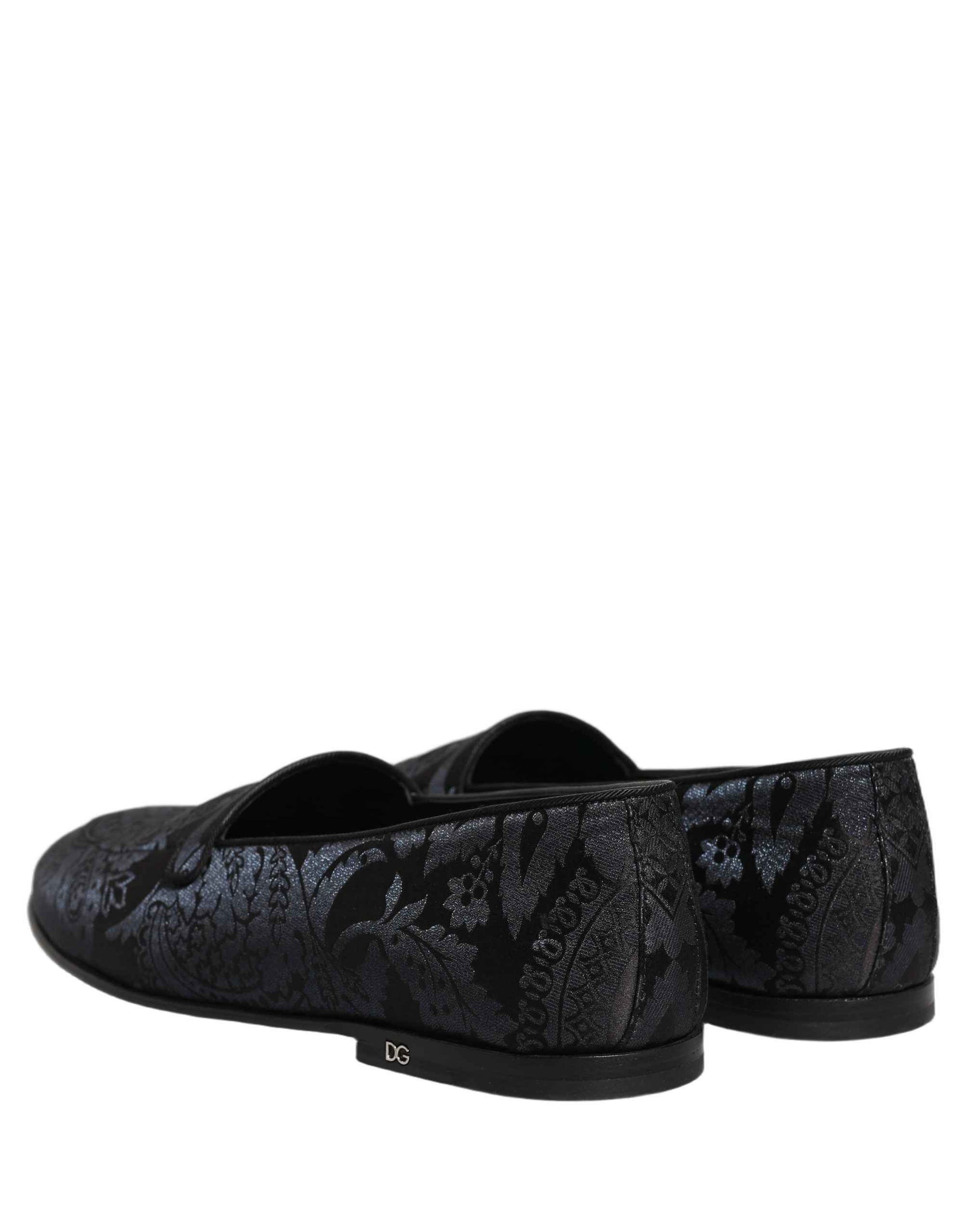 Dolce & Gabbana Blue Jacquard Leather Slip On Loafers Shoes
