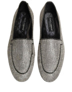 Dolce & Gabbana Silver Crystal Embellished Men Loafers Shoes