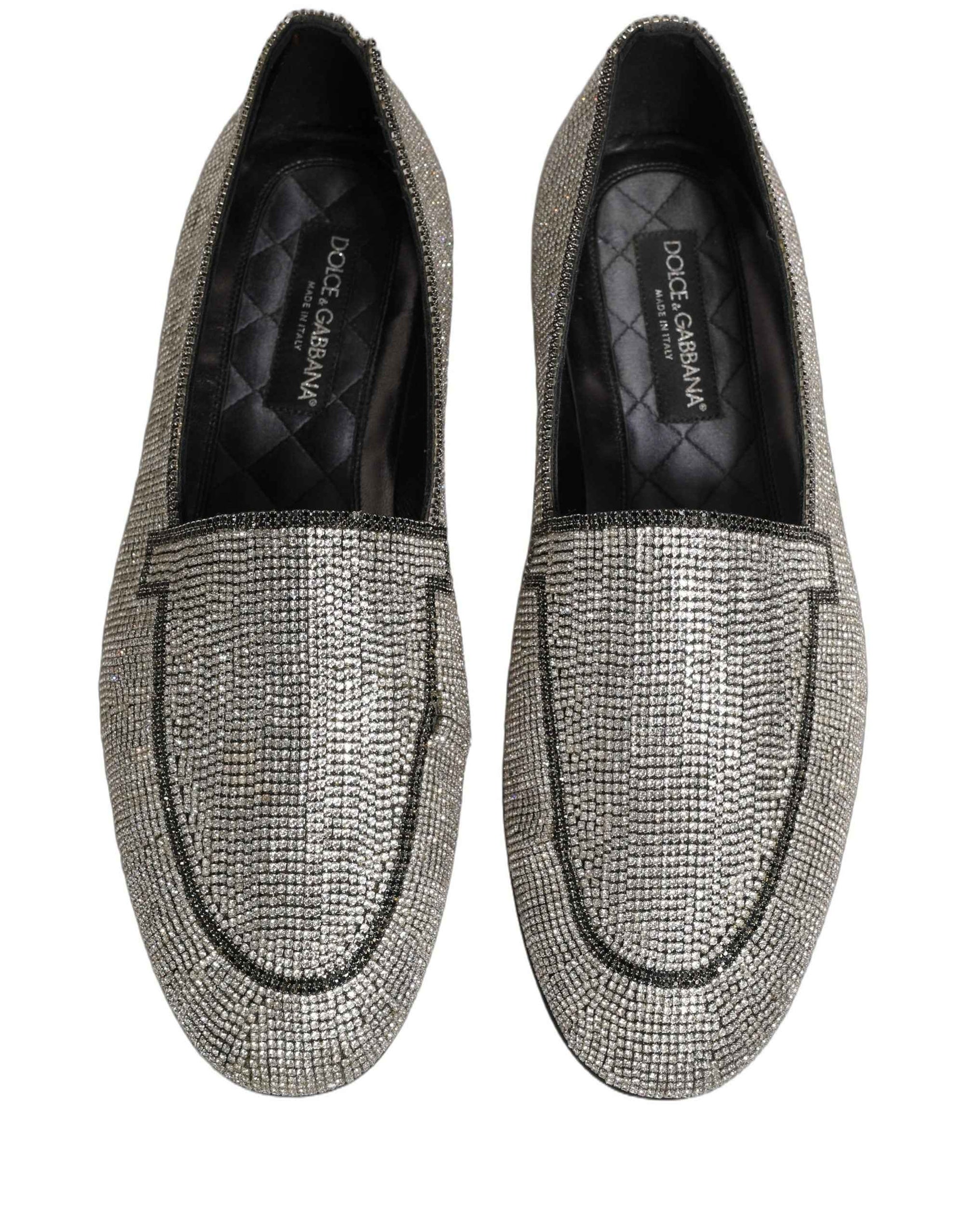 Dolce & Gabbana Silver Crystal Embellished Men Loafers Shoes