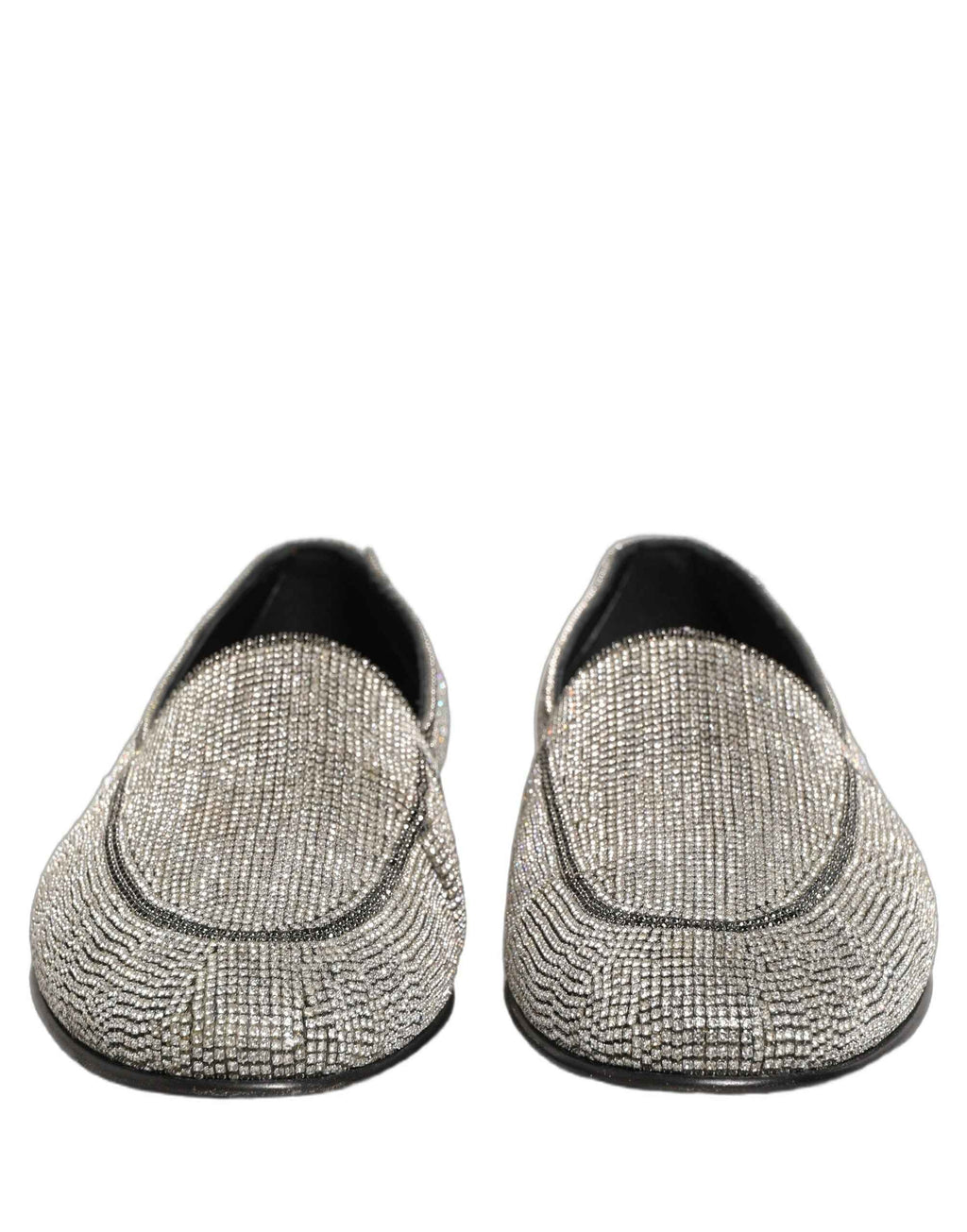Dolce & Gabbana Silver Crystal Embellished Men Loafers Shoes