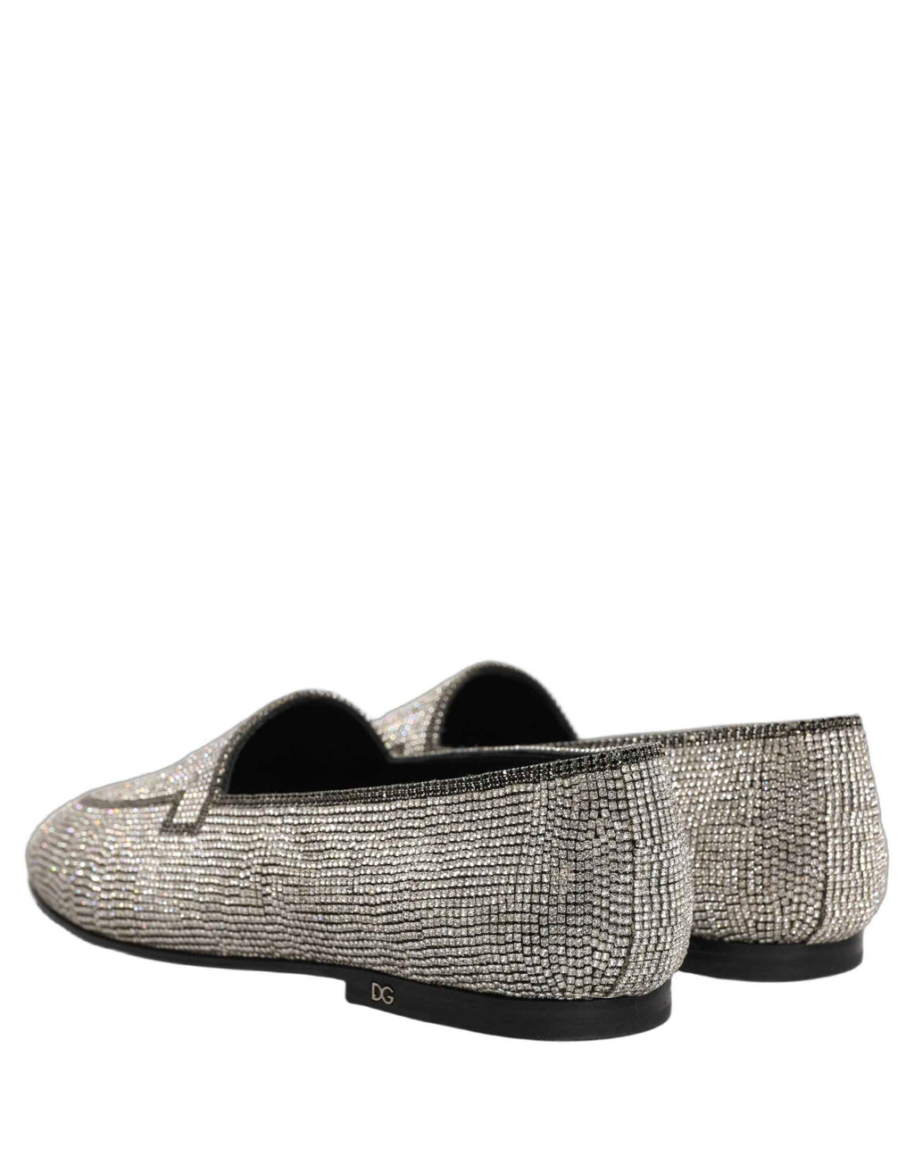Dolce & Gabbana Silver Crystal Embellished Men Loafers Shoes