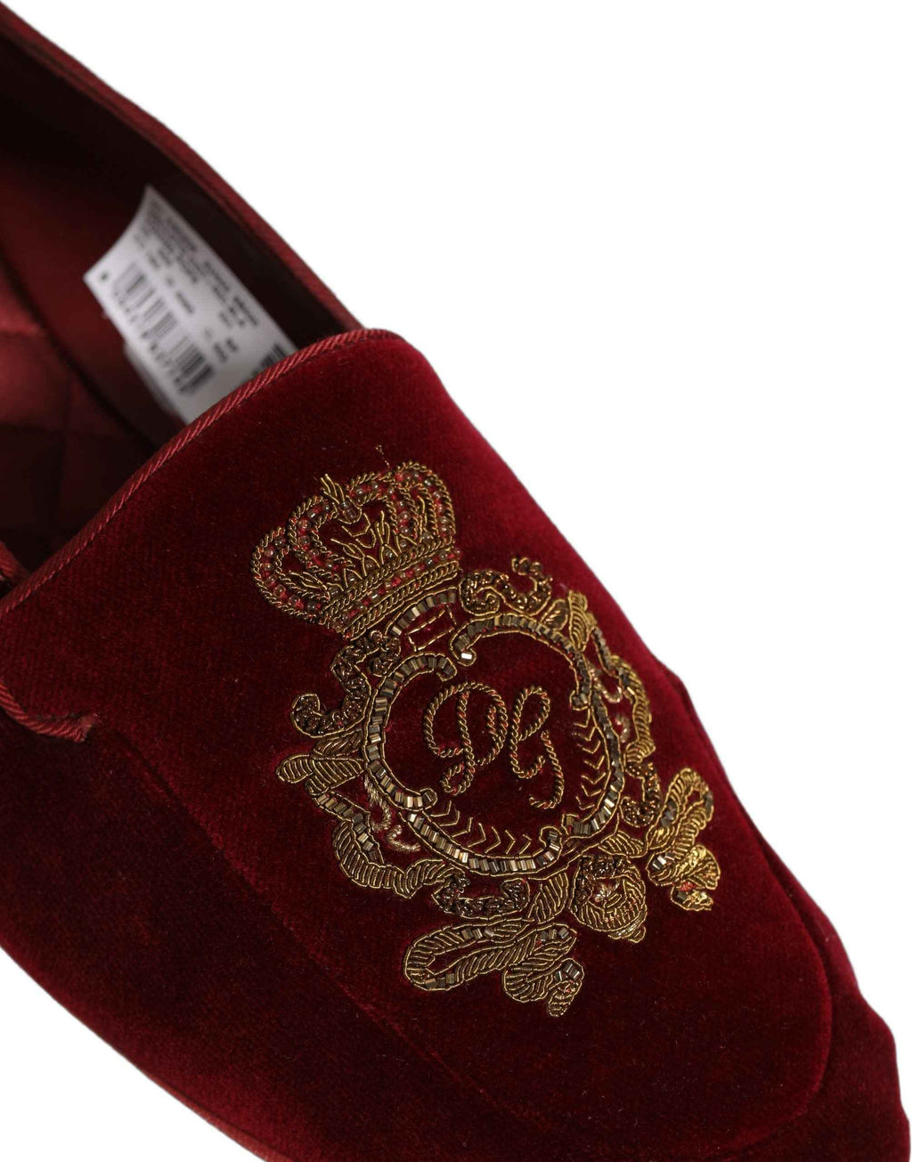 Dolce & Gabbana Maroon Velvet Crown Embroidery Loafers Shoes