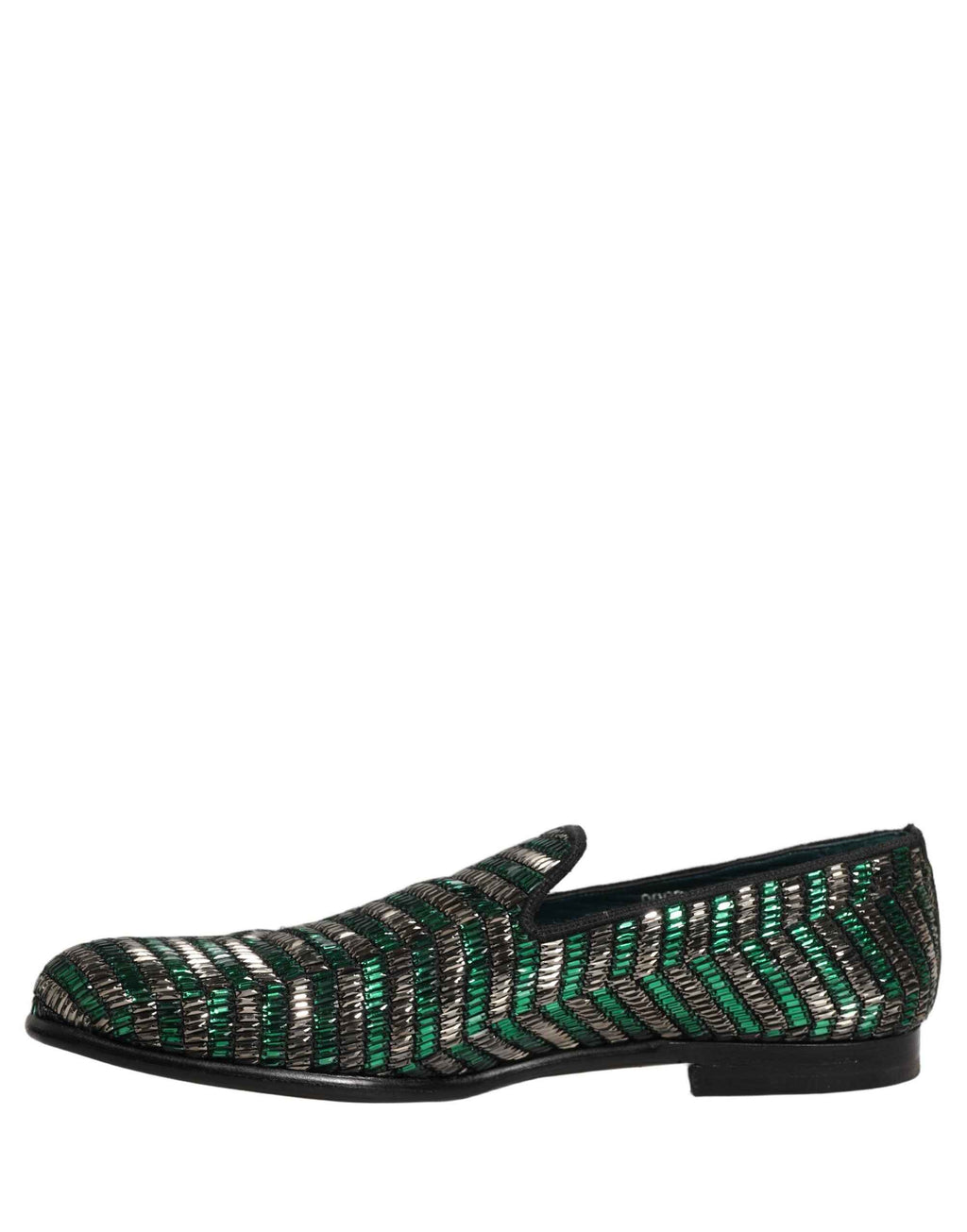 Dolce & Gabbana Silver Green Embellished Dress Loafers Shoes