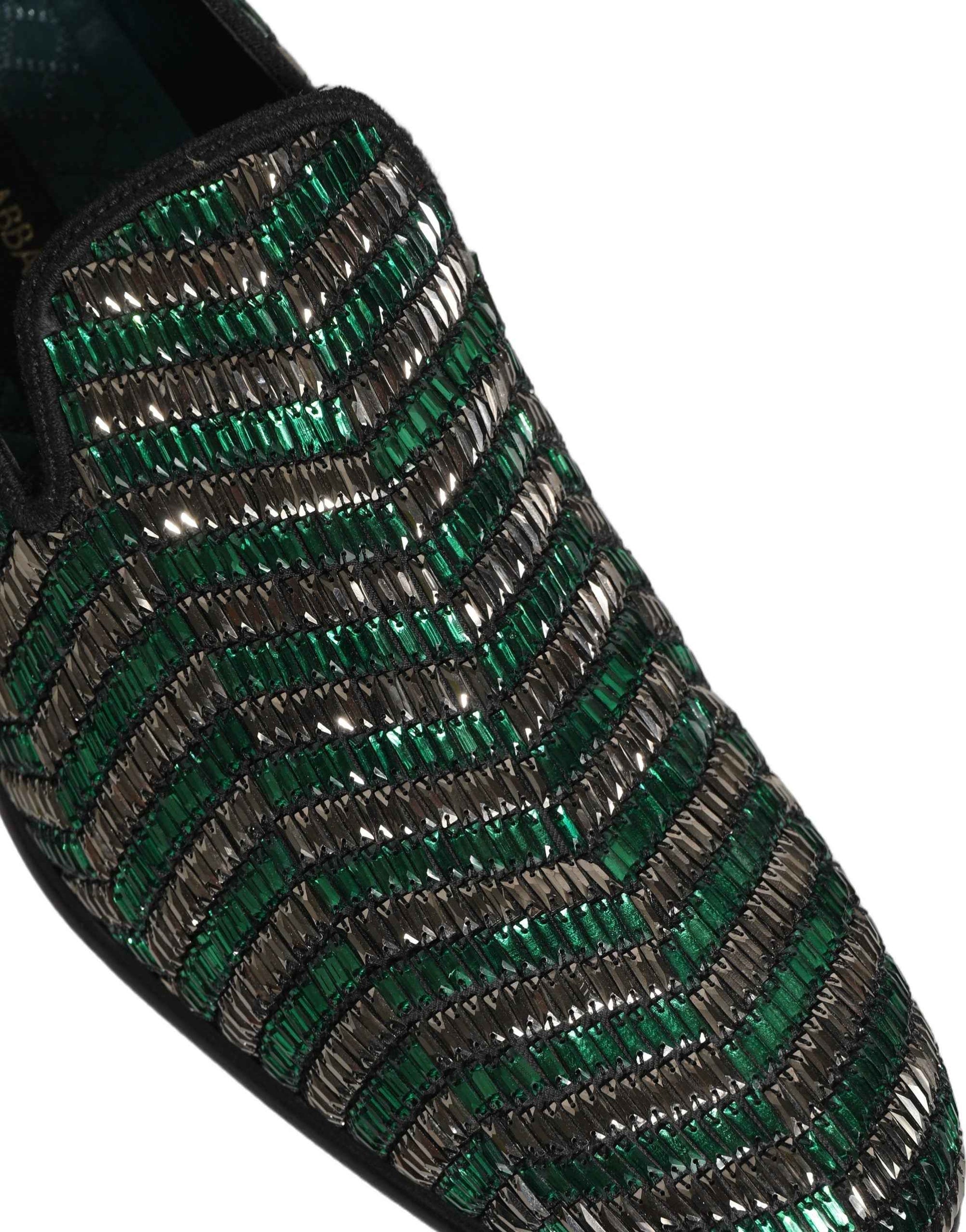 Dolce & Gabbana Silver Green Embellished Dress Loafers Shoes