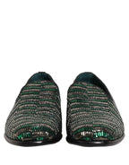 Dolce & Gabbana Silver Green Embellished Dress Loafers Shoes