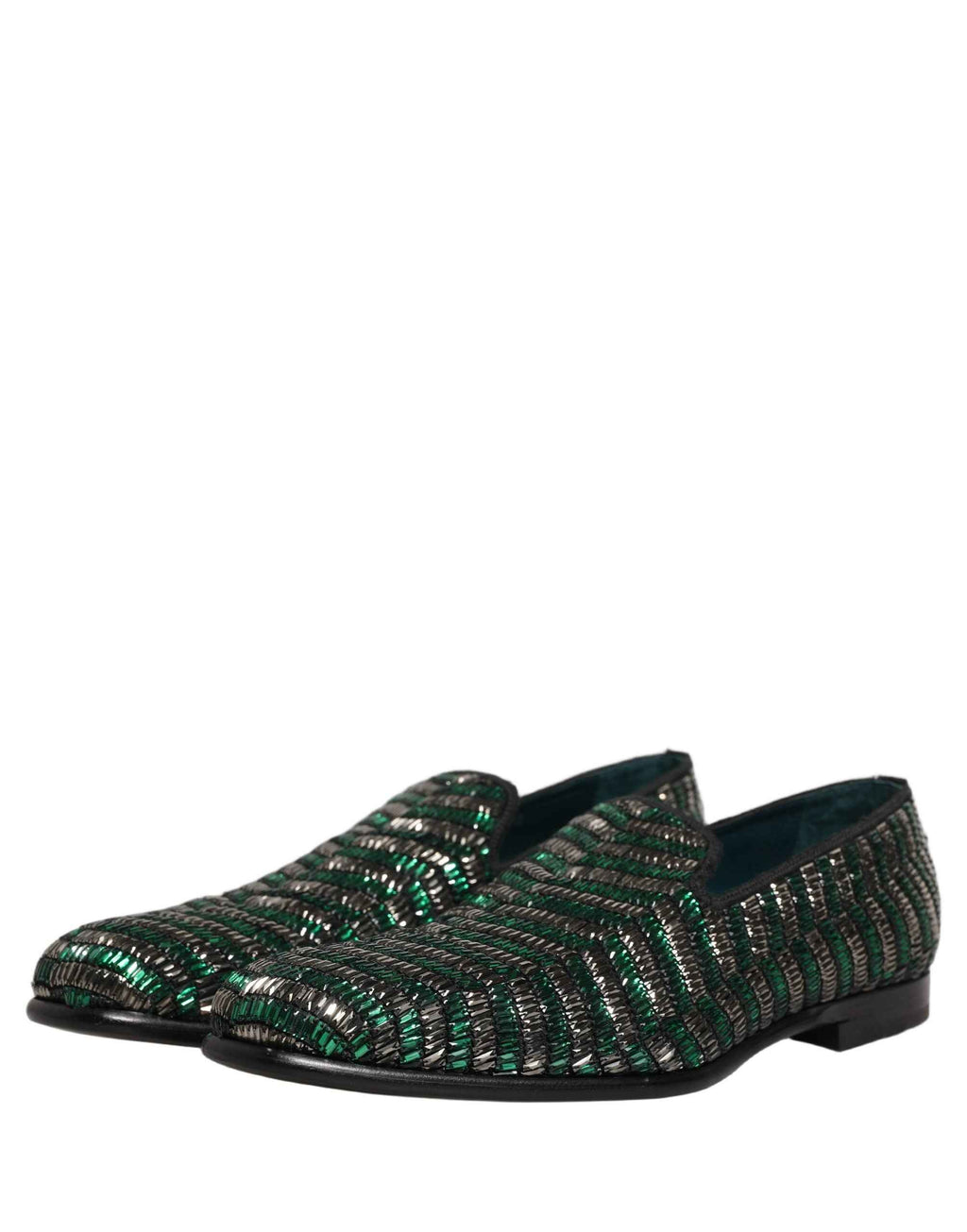 Dolce & Gabbana Silver Green Embellished Dress Loafers Shoes
