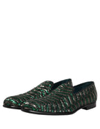 Dolce & Gabbana Silver Green Embellished Dress Loafers Shoes