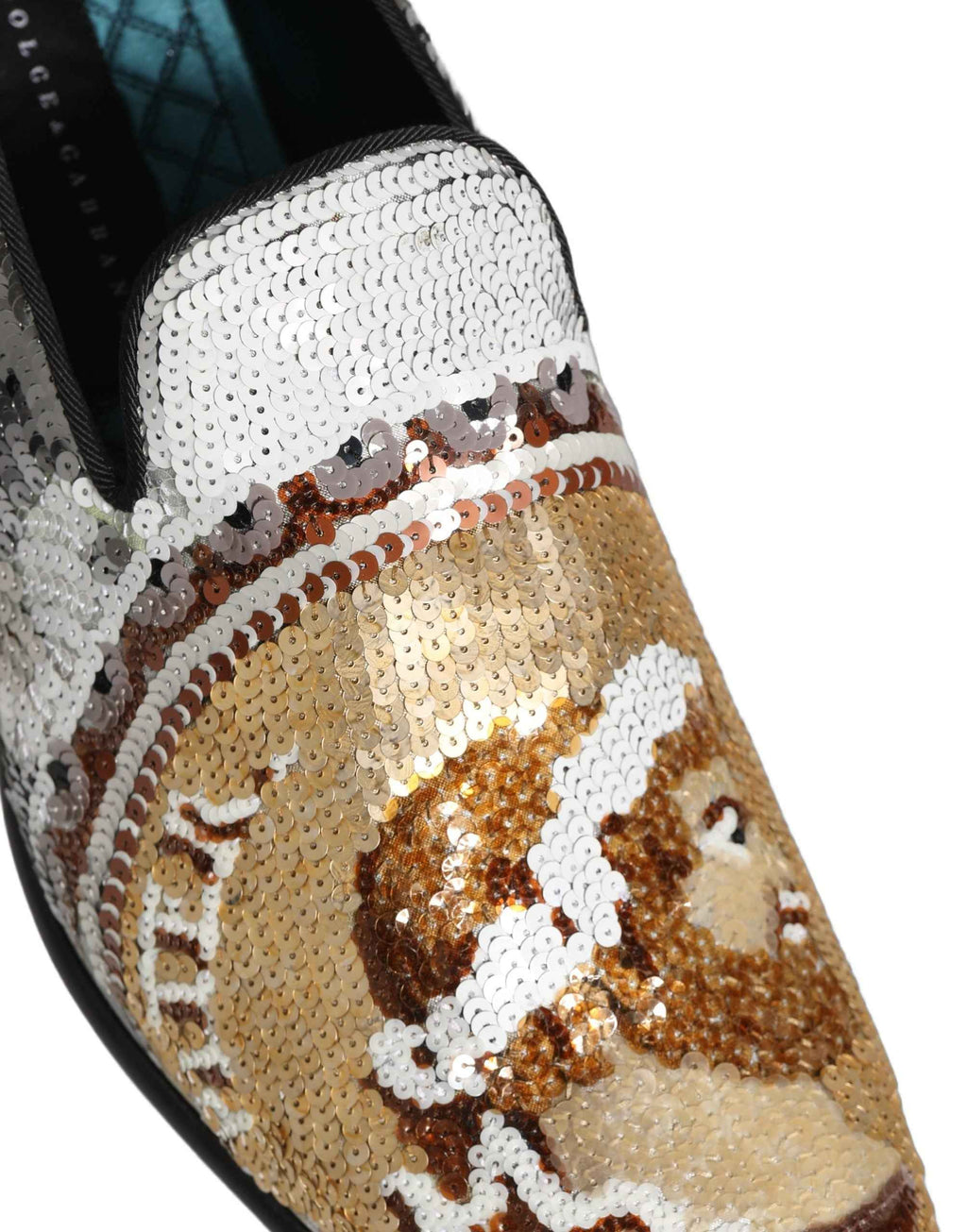 Dolce & Gabbana White Gold Sequined Slip On Loafers Shoes