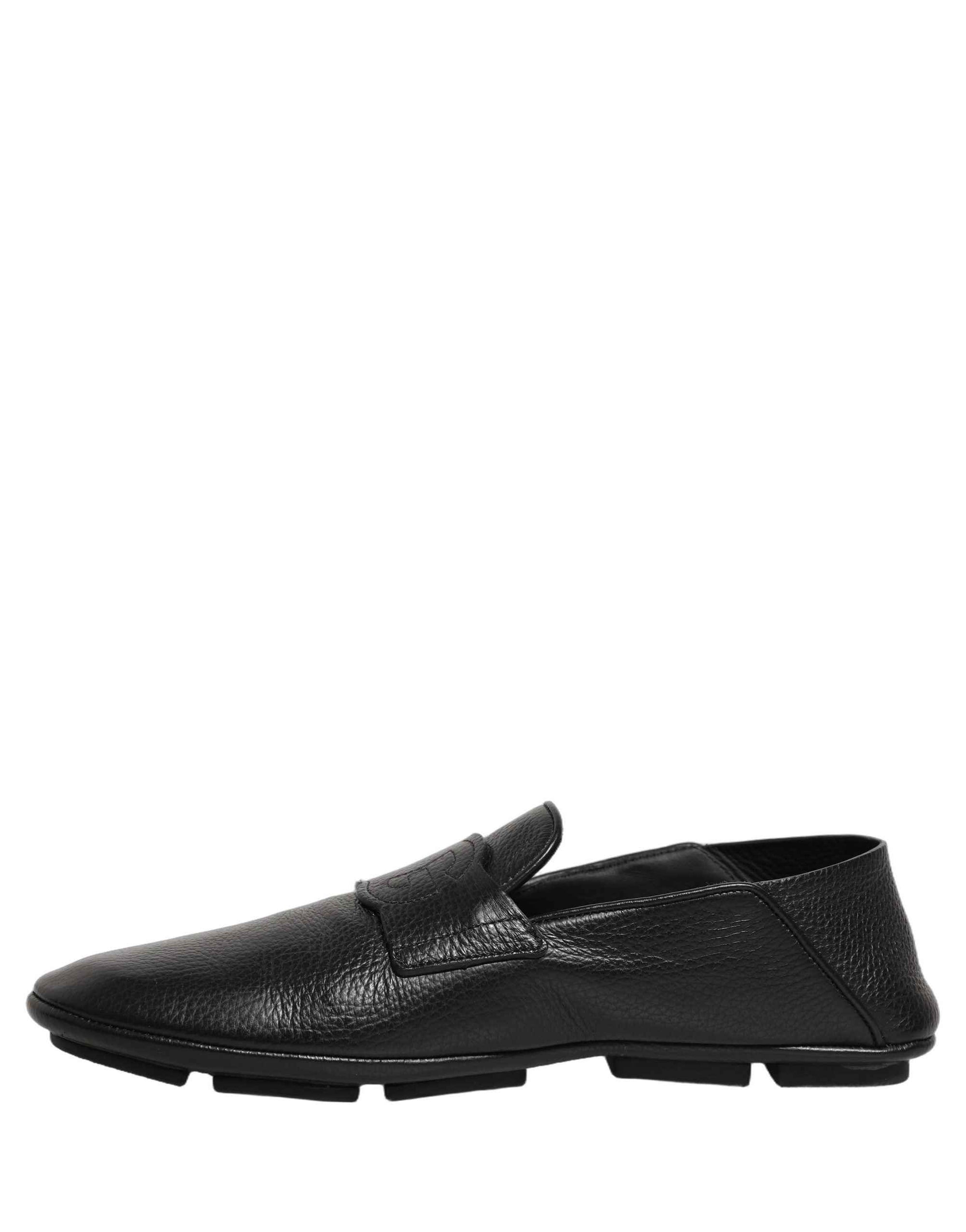 Dolce & Gabbana Black Deerskin Leather Driver Loafers Shoes