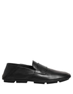 Dolce & Gabbana Black Deerskin Leather Driver Loafers Shoes