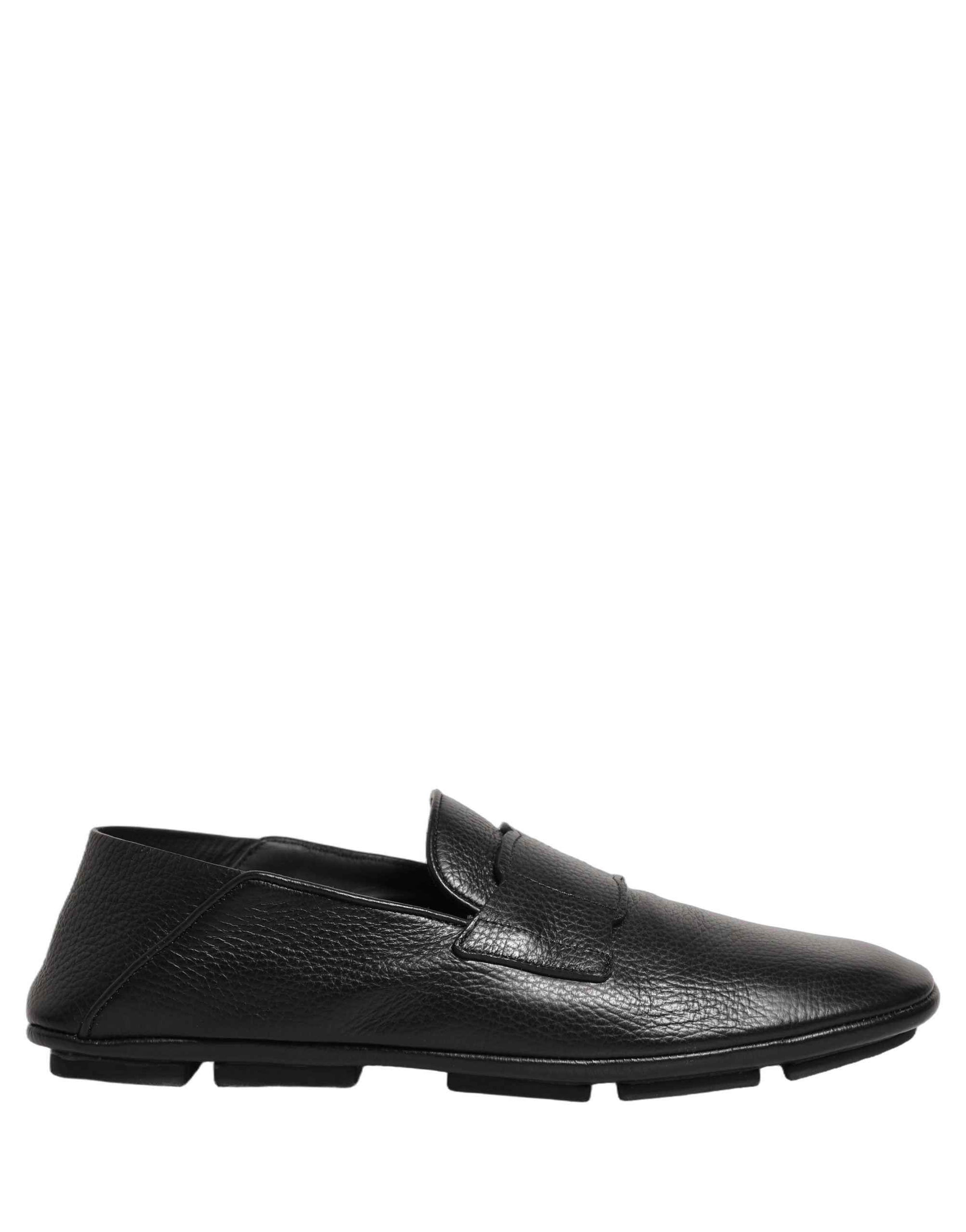 Dolce & Gabbana Black Deerskin Leather Driver Loafers Shoes