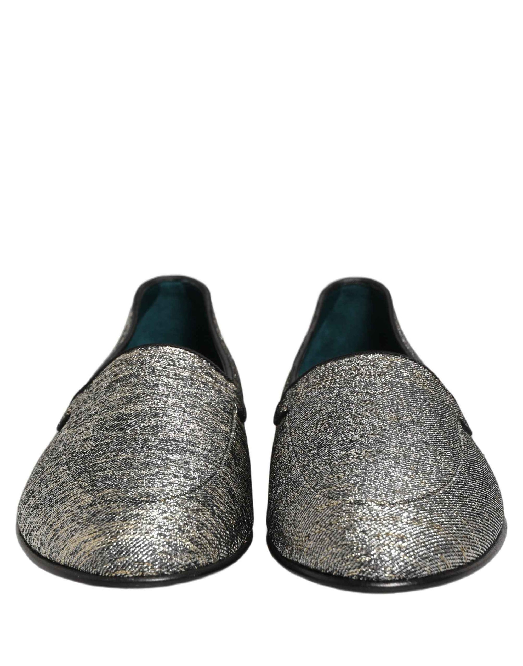 Dolce & Gabbana Gray Glitter Lurex DG Logo Dress Loafers Shoes