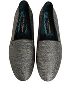 Dolce & Gabbana Gray Glitter Lurex DG Logo Dress Loafers Shoes